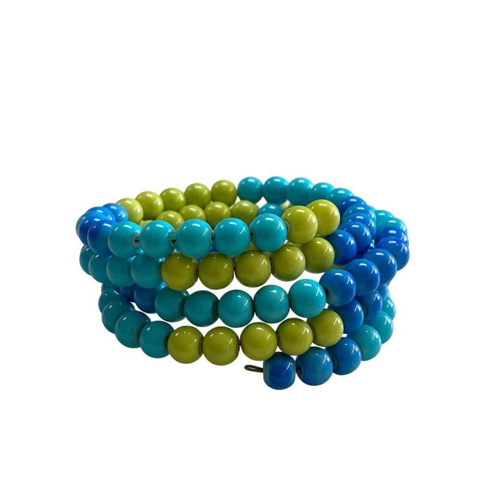 Colorful Handmade Beaded Stretch Bracelet Turquoise & Lime Green. - Picture 4 of 6